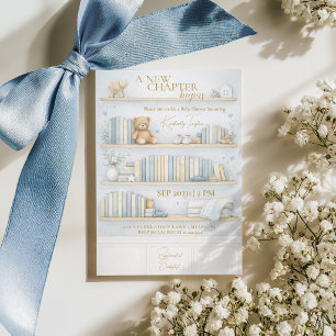 New Chapter Begins Storybook Boy Blue Baby Shower Invitation