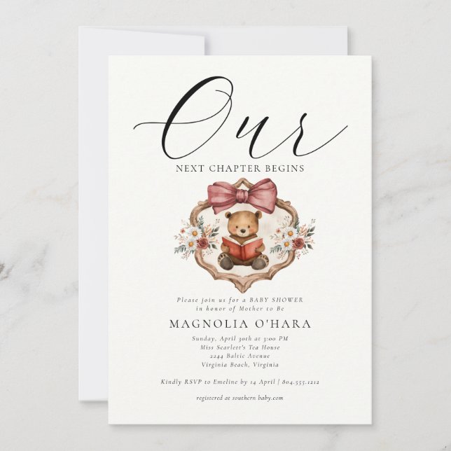 New Chapter Begins Storybook Floral Baby Shower Invitation (Front)