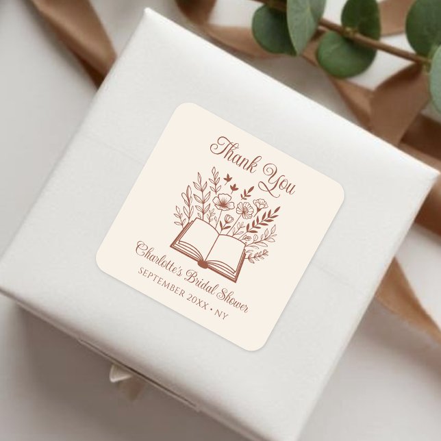 New Chapter Begins Terracotta Script Bridal Shower Square Sticker (Creator Uploaded)