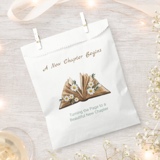 New Chapter Begins Turning the Page Floral Favour Bag (Clipped)