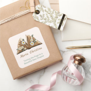 New Chapter Begins Turning the Page Floral Square Sticker