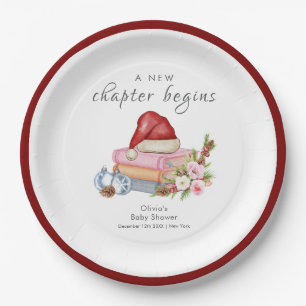 New Chapter Begins Winter Floral Baby Shower  Paper Plate