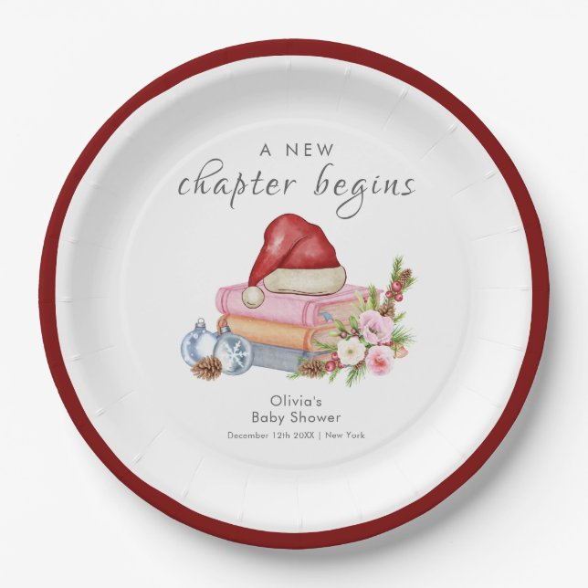New Chapter Begins Winter Floral Baby Shower  Paper Plate (Front)