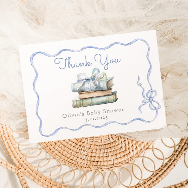 New Chapter Blue Bow Baby Shower Thank You Card (Creator Uploaded)