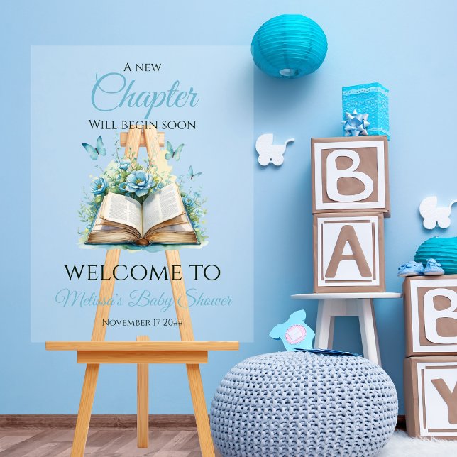 New Chapter Blue Brunch Book Baby Shower Welcome Acrylic Sign (Creator Uploaded)