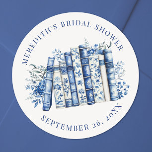 New Chapter Blue Floral Book Bridal Shower Classic Round Sticker