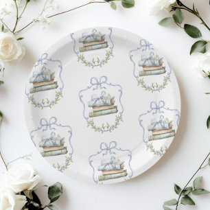 New chapter Blue ribbon Bow Vintage baby shower Paper Plate