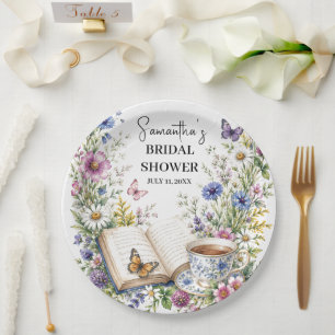 New Chapter Book Butterfly Floral Bridal Shower Paper Plate