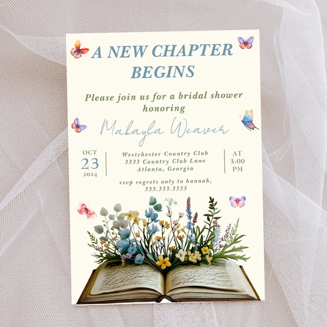 New Chapter Book Theme Floral Wild Bridal Shower Invitation (Creator Uploaded)