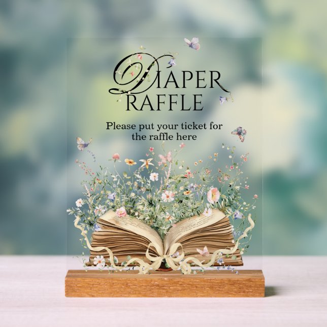 New Chapter Book Theme Wildflower Diaper Raffle Acrylic Sign (Neutral)