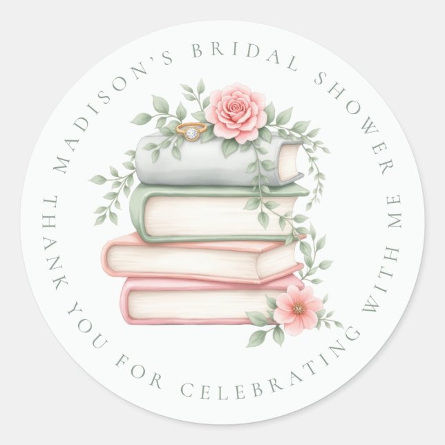 New Chapter Books Ring Thank You Bridal Shower Classic Round Sticker (Front)