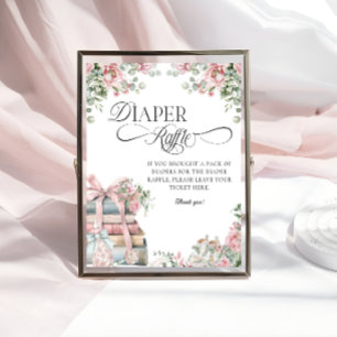 New Chapter Bow Floral Baby Shower Diaper Raffle Poster