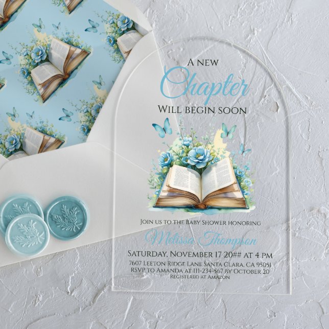 New Chapter Boy Blue Brunch Book Baby Shower Acrylic Invitations (Creator Uploaded)