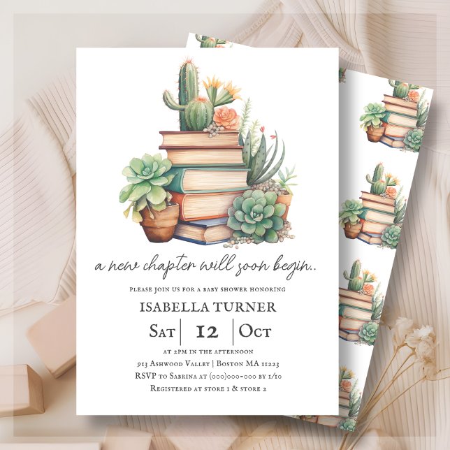 New Chapter Cactus & Books Baby Shower Invitation (Creator Uploaded)