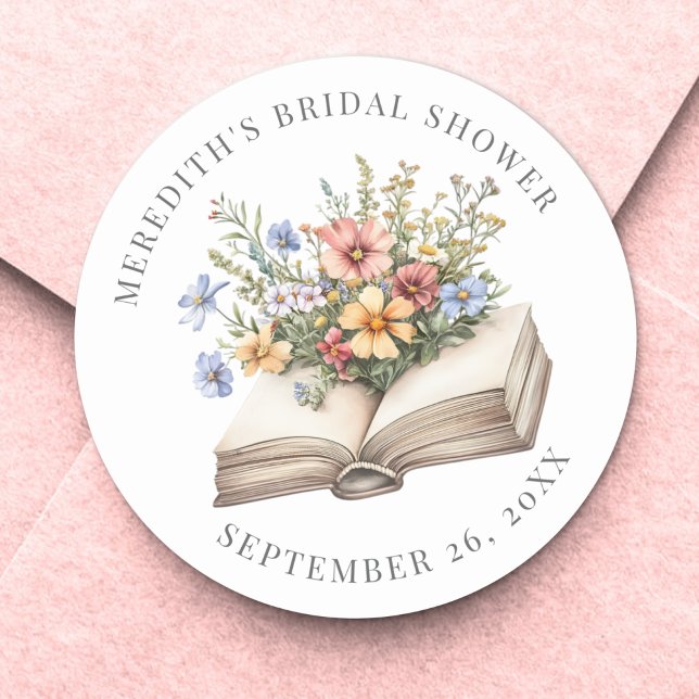 New Chapter Floral Book Bridal Shower Classic Round Sticker (New Chapter Floral Book Bridal Shower Classic Round Sticker)