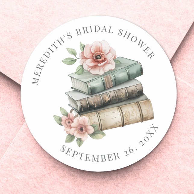 New Chapter Floral Book Bridal Shower Classic Round Sticker (New Chapter Floral Book Bridal Shower Classic Round Sticker)