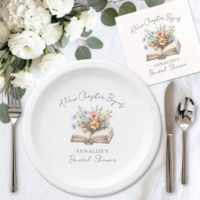 New Chapter Floral Book Bridal Shower Paper Plate (New Chapter Floral Book Bridal Shower Paper Plates)