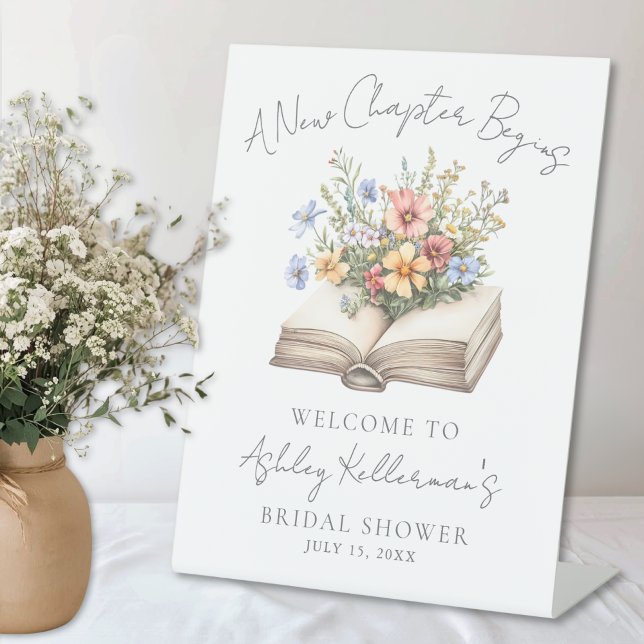 New Chapter Floral Book Bridal Shower Welcome Sign (New Chapter Floral Book Bridal Shower Welcome Sign)