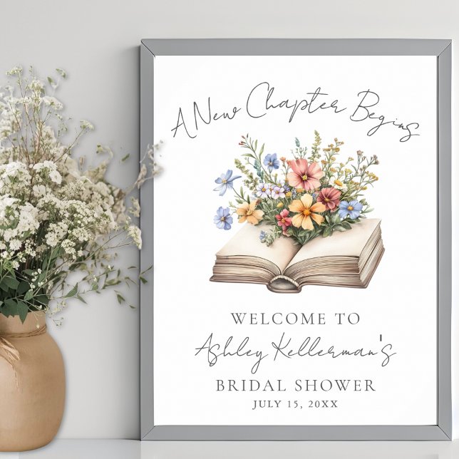 New Chapter Floral Book Bridal Shower Welcome Sign (New Chapter Floral Book Bridal Shower Welcome Sign)