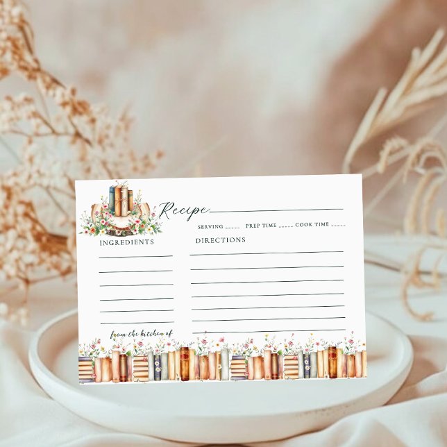 New Chapter Floral Books Bridal Shower Recipe  Enclosure Card (Creator Uploaded)