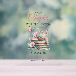 New Chapter Girl Storybook Baby Shower Welcome Acrylic Sign