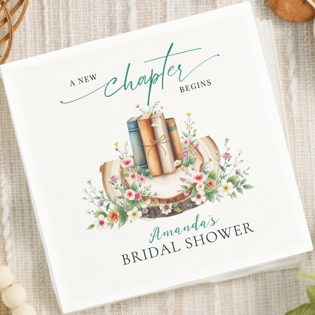 New Chapter Lovers Book Floral Bridal Shower Napkin (Creator Uploaded)