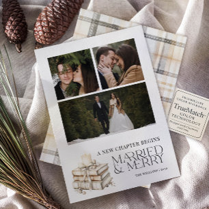 New Chapter Married & Merry Beige Newlywed 3 Photo Holiday Card