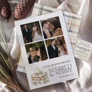 New Chapter Married & Merry Beige Newlywed 4 Photo Holiday Card