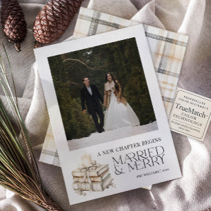 New Chapter Married & Merry Neutral Newlywed Photo Holiday Card