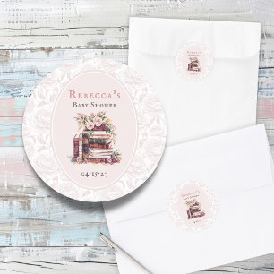 New chapter old books baby shower pale blush peony classic round sticker