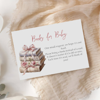 New Chapter Pink Bow Books for Baby Shower Enclosure Card