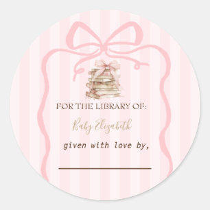 New Chapter Pink Bow Stripes Baby Shower Classic Round Sticker