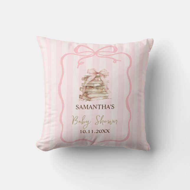 New Chapter Pink Bow Stripes Baby Shower Cushion (Front)