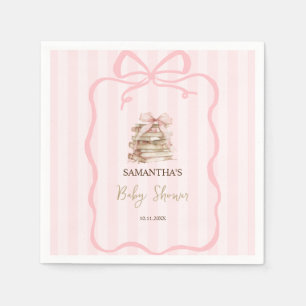 New Chapter Pink Bow Stripes Baby Shower Napkin