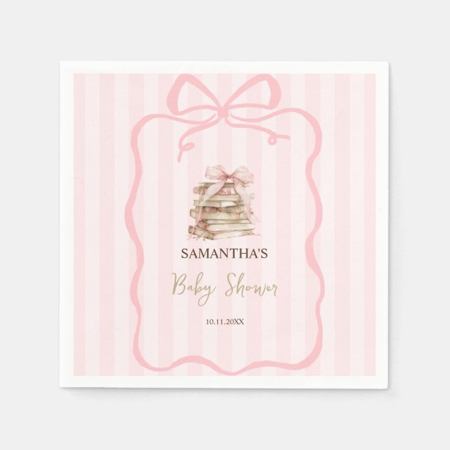New Chapter Pink Bow Stripes Baby Shower Napkin (Front)