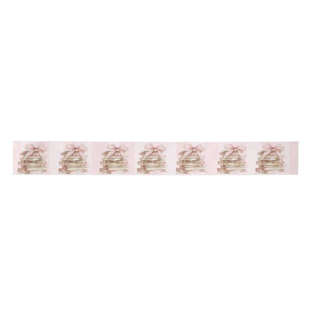 New Chapter Pink Bow Stripes Baby Shower Satin Ribbon (Front)
