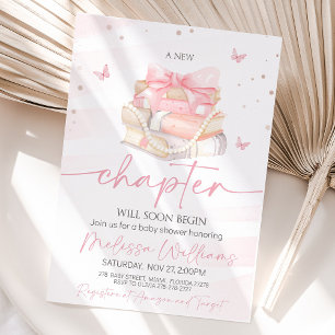 New Chapter Pink bow wildflowers Baby Shower Invitation