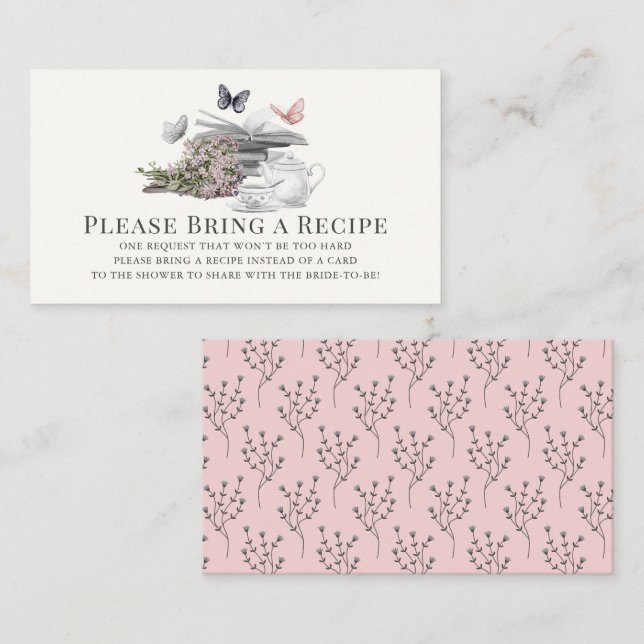 New Chapter Pink Bridal Shower Recipe Request Enclosure Card (Front/Back)