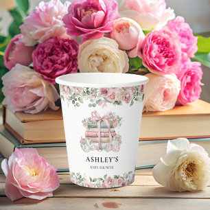 New Chapter Pink Floral Bow Baby Shower Paper Cups