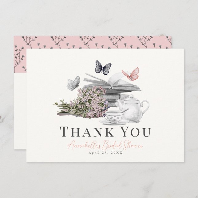 New Chapter Pink Floral Bridal Shower Thank You Card (Front/Back)