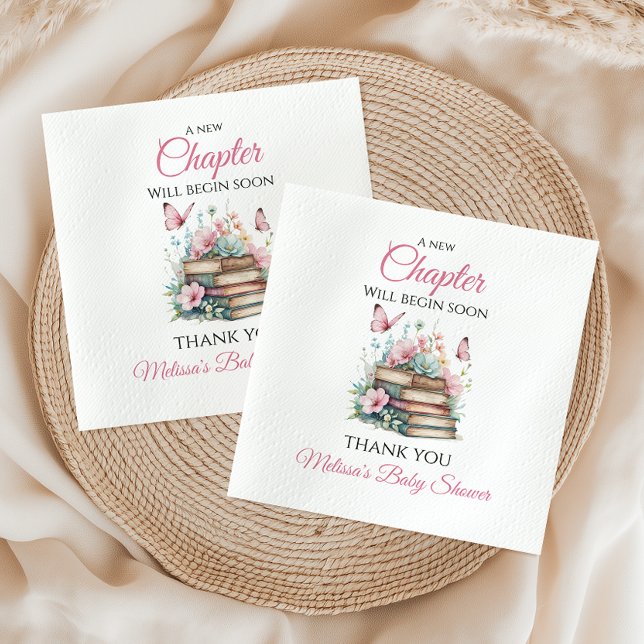 New Chapter Pink Girl Storybook Book Baby Shower Napkin (Creator Uploaded)