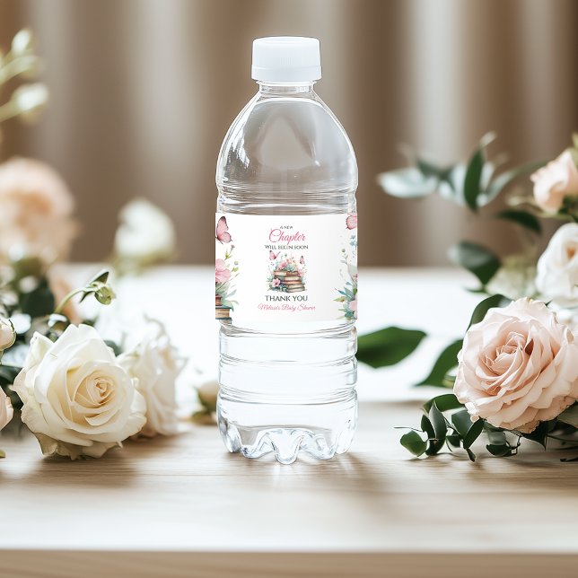 New Chapter Pink Girl Storybook Book Baby Shower Water Bottle Label (Creator Uploaded)