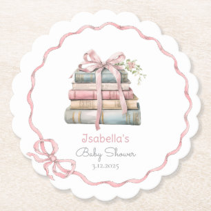 New Chapter pink ribbon Bow girl baby shower Paper Coaster