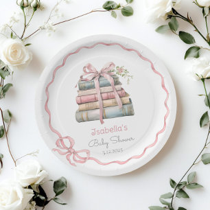 New Chapter pink ribbon Bow girl baby shower Paper Plate