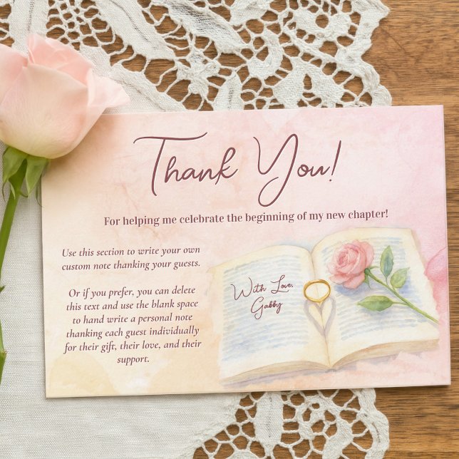 New Chapter Pink Rose & Ring Heart Bridal Shower Thank You Card (Creator Uploaded)