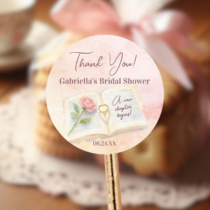 New Chapter Pink Storybook Bridal Shower Thank You Classic Round Sticker