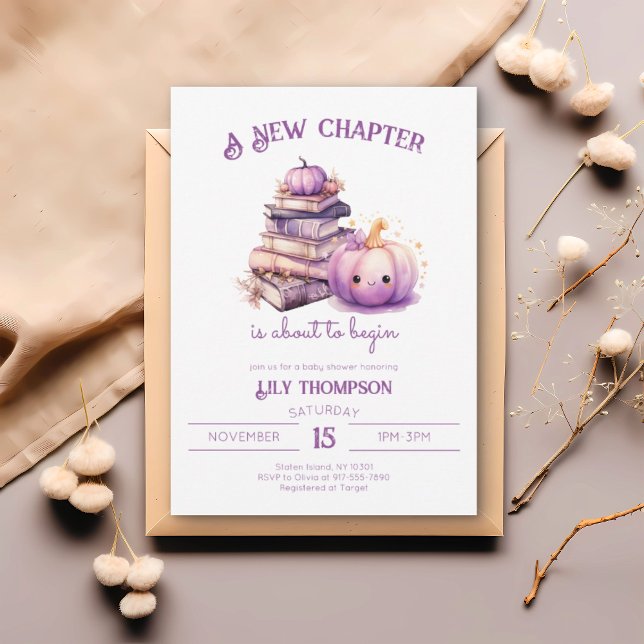 New Chapter Pumpkin Autumn Fall Baby Shower  Invitation (Creator Uploaded)