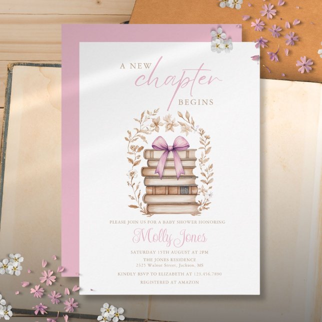 New Chapter Storybook Pink Bow Baby Shower Invitation (New Chapter Storybook Pink Bow Baby Shower Invitation)
