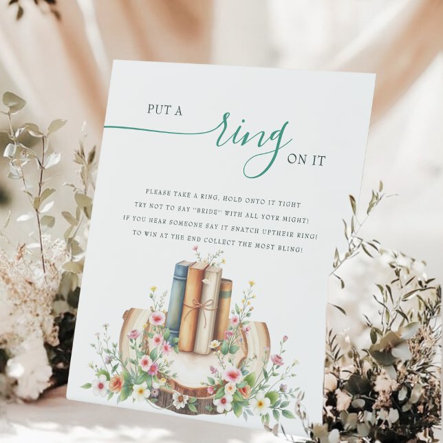 New Chapter Storybook Put a Ring Bridal Shower Pedestal Sign (Creator Uploaded)