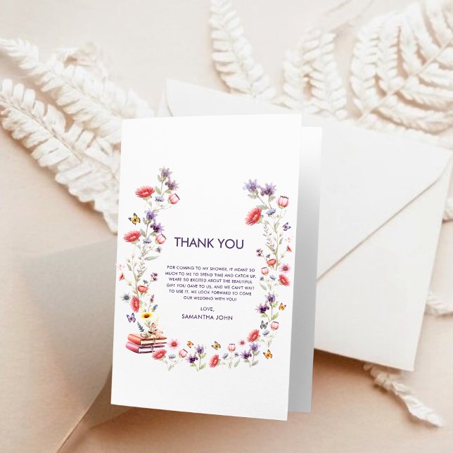 New Chapter Storybook Wildflower Bridal Shower Thank You Card (Elegant storybook thank-you card for the bride’s new chapter.)